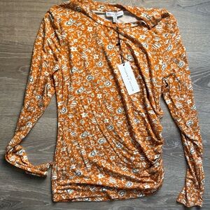 Stylish Orange Floral Long Sleeve Blouse